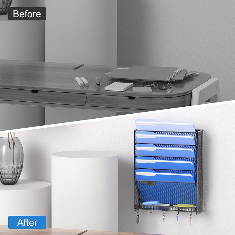 OUTWOLF Hanging Wall File Organizer with Hooks, 6 Tier Vertical Wall Mount File Holder, Paper Document Mail Organizer for Office - Image 5